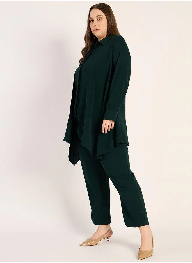 فيميلا Plus Size Asymmetrical Hem Top and Trousers Set by Styli