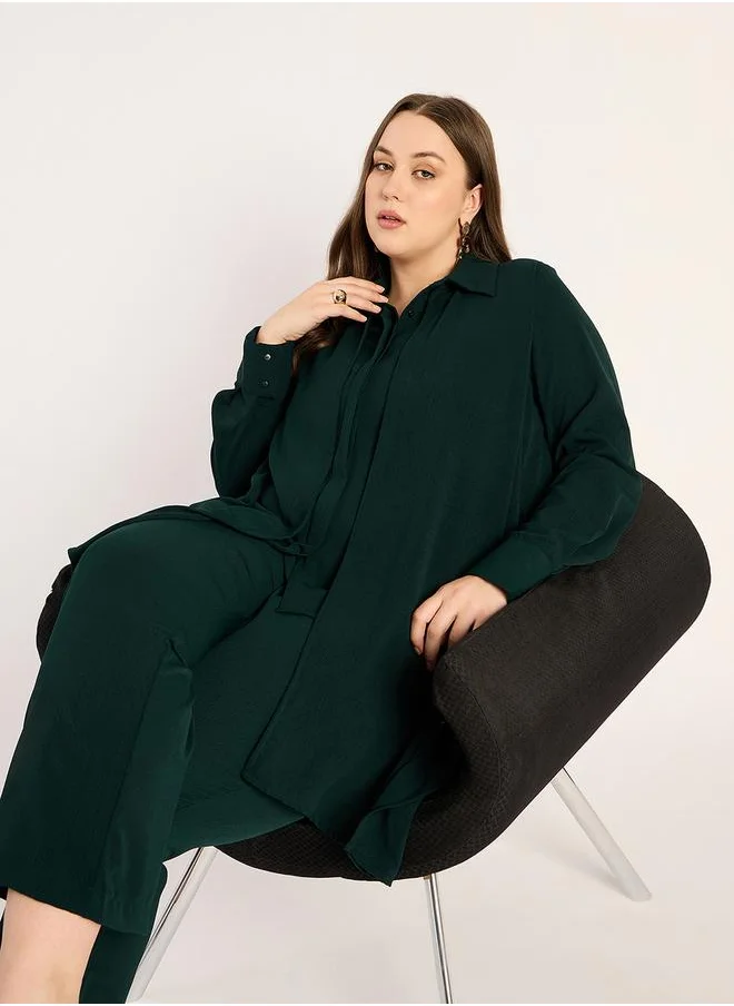 فيميلا Plus Size Asymmetrical Hem Top and Trousers Set by Styli