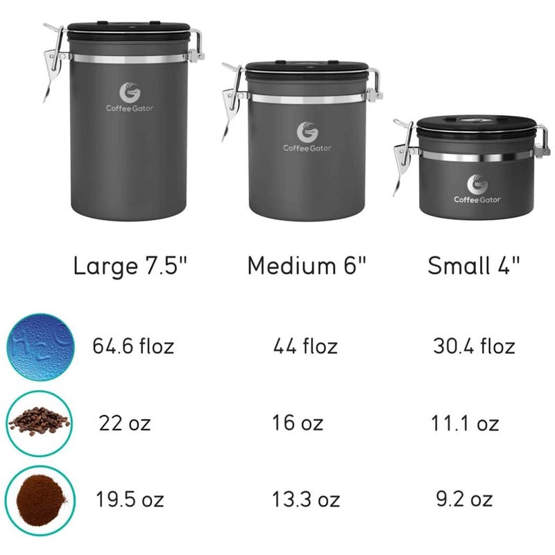 Coffee Gator Coffee Canister, Airtight 16oz Stainless Steel and 4oz Borosilicate Glass Jar Travel Kitchen Food Storage Container with Date Tracker, Scoop for Grounds, Beans, Sugar, Tea, Cookies - Image 5