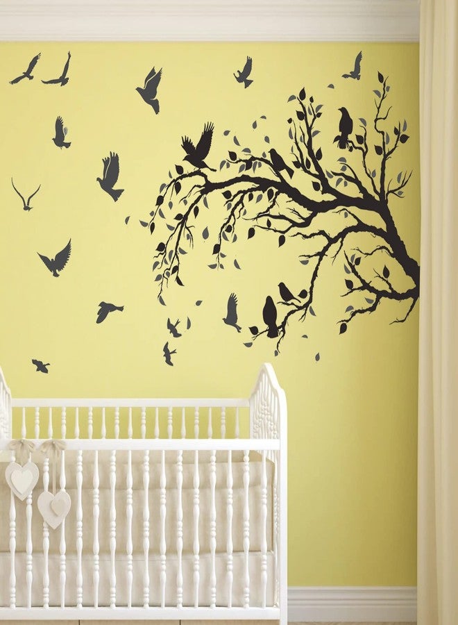 MEFOSS Black Tree Branch Wall Stickers Flying Birds Scenery Wall Decal Art Peel and Stick Vinyl Wall Murals Home Décor for Living Room Kids Room Playroom Classroom Office Nursery Wall Decor - Image 1
