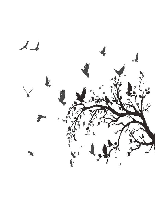 MEFOSS Black Tree Branch Wall Stickers Flying Birds Scenery Wall Decal Art Peel and Stick Vinyl Wall Murals Home Décor for Living Room Kids Room Playroom Classroom Office Nursery Wall Decor - Image 3