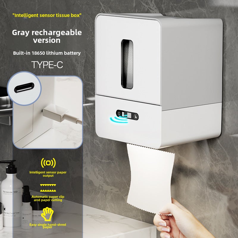 Smart Sensor Towel Dispenser Wall-Mounted Electric Gray charging version (Type-C built-in 18650 lithium battery)