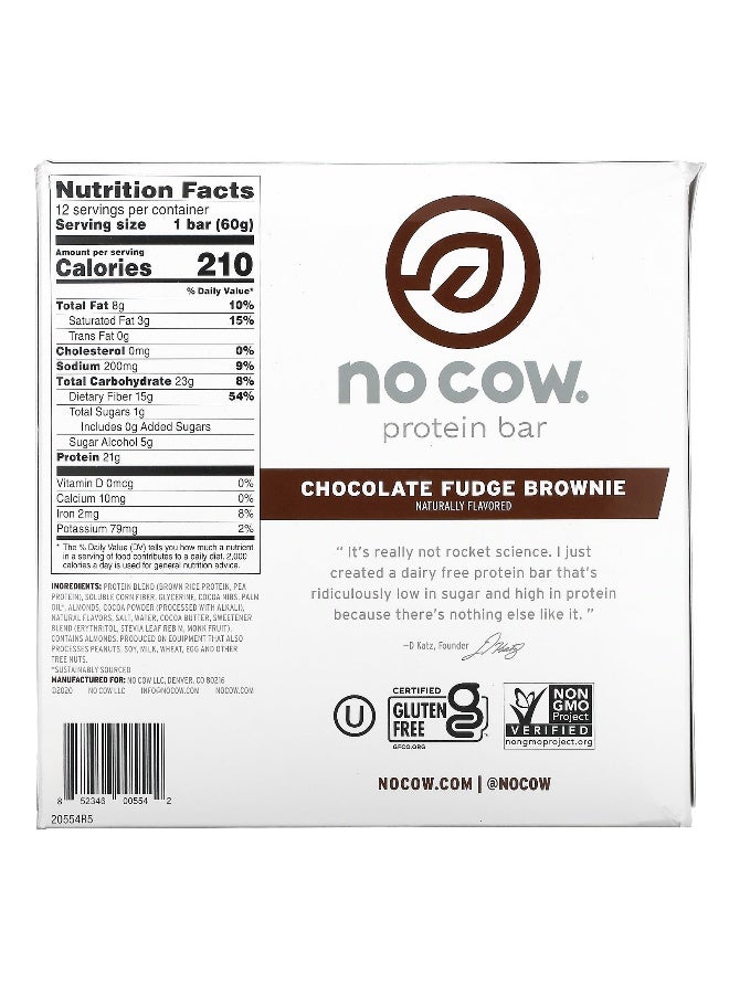 No Cow No Cow, Protein Bar, Chocolate Fudge Brownie, 12 Bars, 2.12 oz (60 g) Each - Image 2