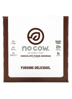 No Cow No Cow, Protein Bar, Chocolate Fudge Brownie, 12 Bars, 2.12 oz (60 g) Each  - Image 1