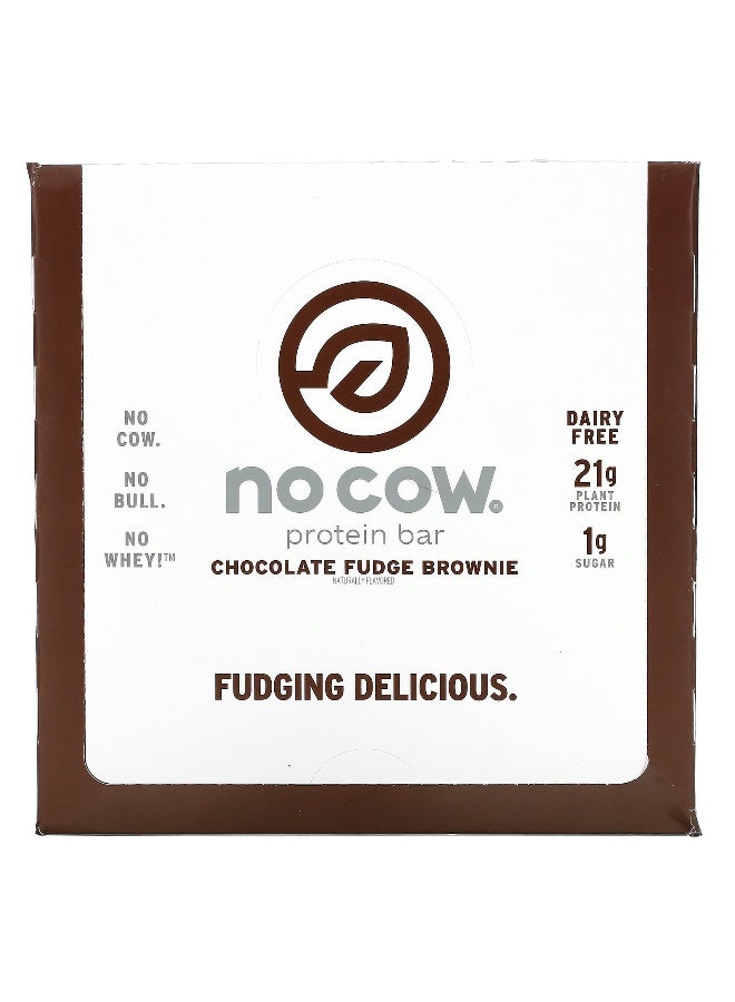 No Cow No Cow, Protein Bar, Chocolate Fudge Brownie, 12 Bars, 2.12 oz (60 g) Each - Image 1
