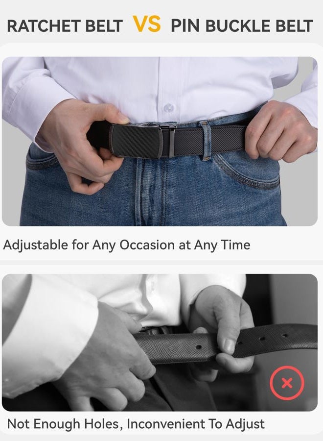 CHAOREN Belt Men, Ratchet Belt Dress with 1 3/8" Genuine Leather, Jeans Belt with Easier Slide Buckle, Adjustable Trim to Fit, Essential - Black, 36" to 42" Waist Adjustable - Image 4
