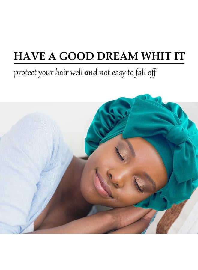 Gili Satin Bonnet Silk Bonnet Hair Bonnet for Sleeping Large Bonnets with Tie Band Hair Wrap with Adjustable Straps Hair Cap Night Sleep Caps for Women Curly Braid Hair Dark Turquoise - Image 2