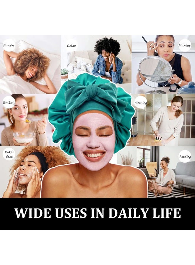 Gili Satin Bonnet Silk Bonnet Hair Bonnet for Sleeping Large Bonnets with Tie Band Hair Wrap with Adjustable Straps Hair Cap Night Sleep Caps for Women Curly Braid Hair Dark Turquoise - Image 5