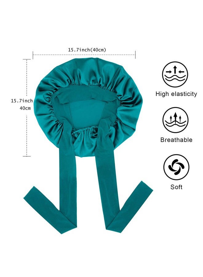 Gili Satin Bonnet Silk Bonnet Hair Bonnet for Sleeping Large Bonnets with Tie Band Hair Wrap with Adjustable Straps Hair Cap Night Sleep Caps for Women Curly Braid Hair Dark Turquoise - Image 3