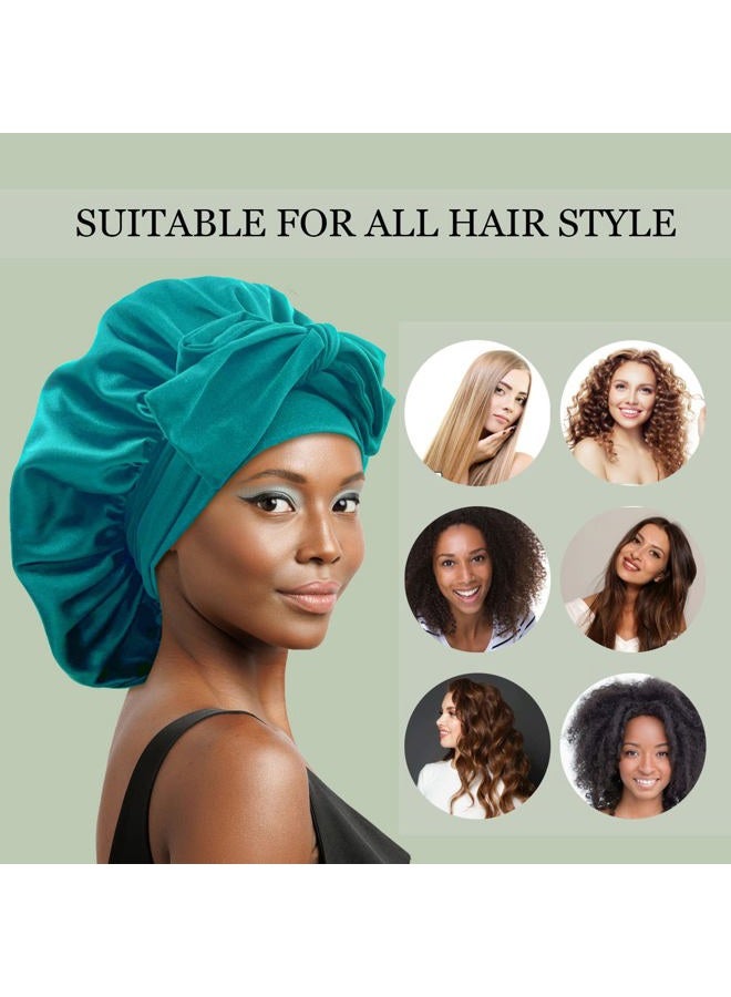 Gili Satin Bonnet Silk Bonnet Hair Bonnet for Sleeping Large Bonnets with Tie Band Hair Wrap with Adjustable Straps Hair Cap Night Sleep Caps for Women Curly Braid Hair Dark Turquoise - Image 4