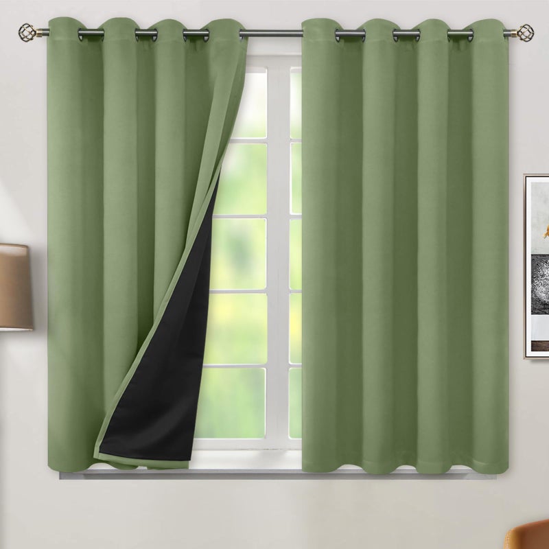 BGment بئسة قصيرة 100 ٪ الستائر اللعض لغرفة النوم الحرارية المعزولة كفاءة الطاقة الكفاءة ضوضاء تقليل الستائر جروميت طولها 45 بوصة مع بطانة لنافذة صغيرة 2 لوحات كل 52 بوصة العشب الأخضر - Image 1