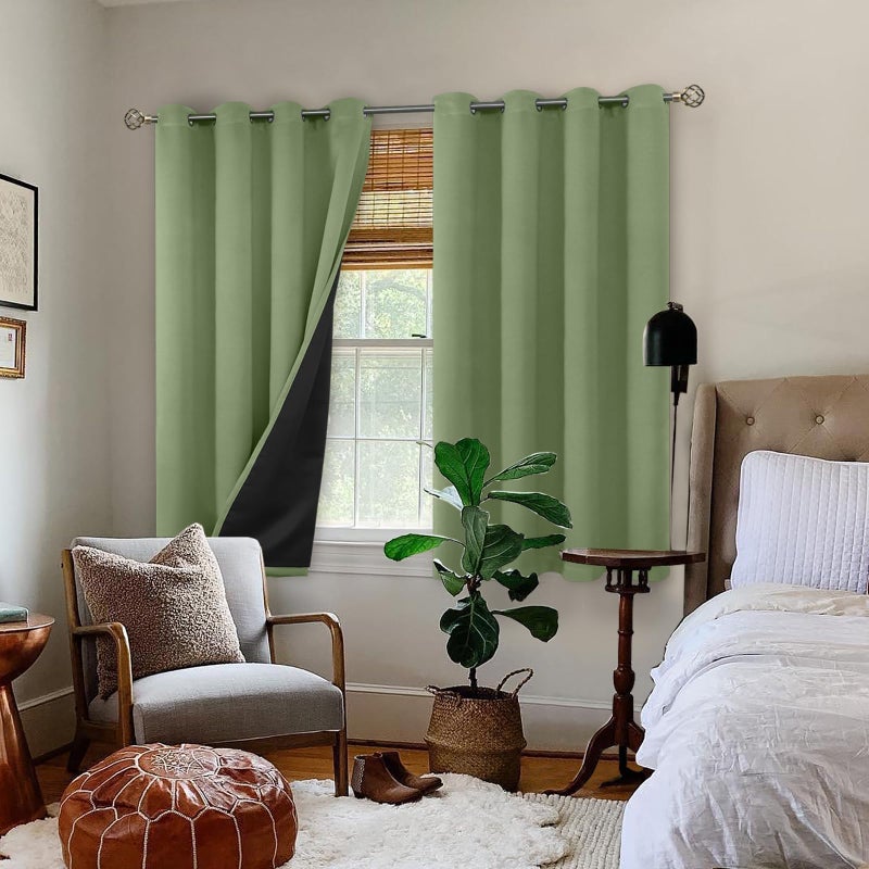 BGment بئسة قصيرة 100 ٪ الستائر اللعض لغرفة النوم الحرارية المعزولة كفاءة الطاقة الكفاءة ضوضاء تقليل الستائر جروميت طولها 45 بوصة مع بطانة لنافذة صغيرة 2 لوحات كل 52 بوصة العشب الأخضر - Image 2