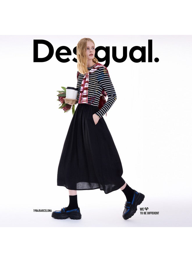 DESIGUAL fall/winter 2025 New Collection Striped Print Patchwork Black Round Neck Dress - Image 3