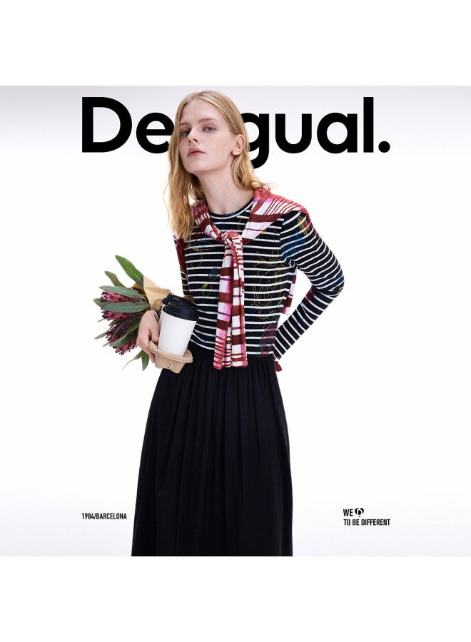 DESIGUAL fall/winter 2025 New Collection Striped Print Patchwork Black Round Neck Dress - Image 5