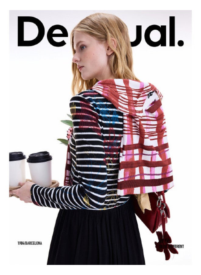 DESIGUAL fall/winter 2025 New Collection Striped Print Patchwork Black Round Neck Dress - Image 1