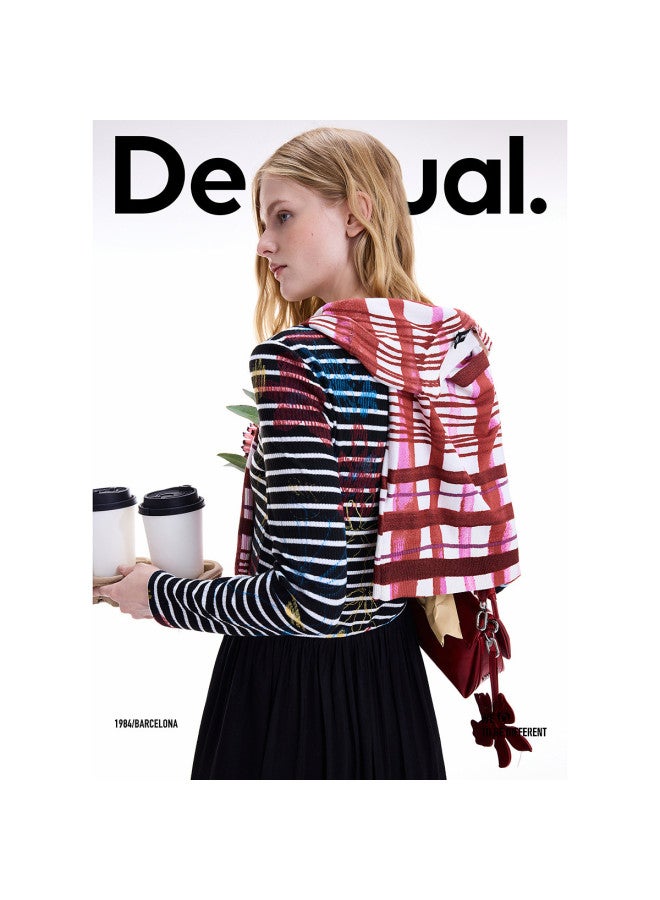 DESIGUAL fall/winter 2025 New Collection Striped Print Patchwork Black Round Neck Dress - Image 2