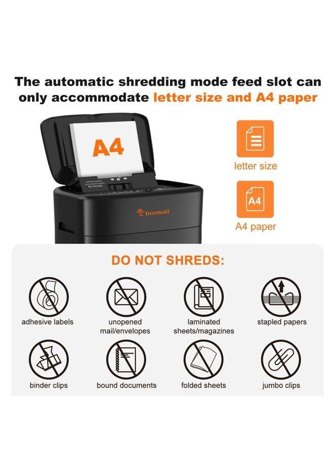 Bonsaii 100 Sheets Auto Feed Paper Shredder, Up to 30 Minutes Shredders for Home Office Use, Micro-Cut Heavy Duty Shredder / 4.2 Gallons/Security Level P-4 (C231-D) - Image 2
