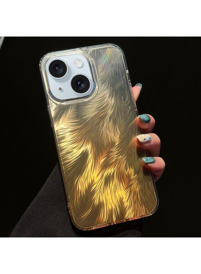 Green Tiger For iPhone 15 Foxtail Bronzing Laser Gradient Phone Case(Yellow)