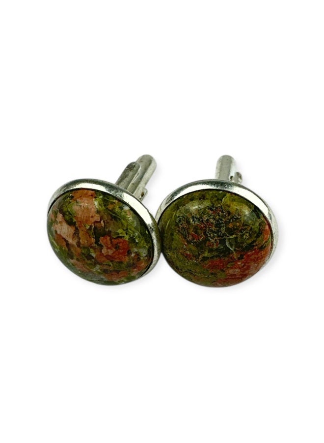 Imported small men's cufflinks with natural unakite, a rare gemstone - a luxurious touch for a sophisticated look on formal occasions - Image 1