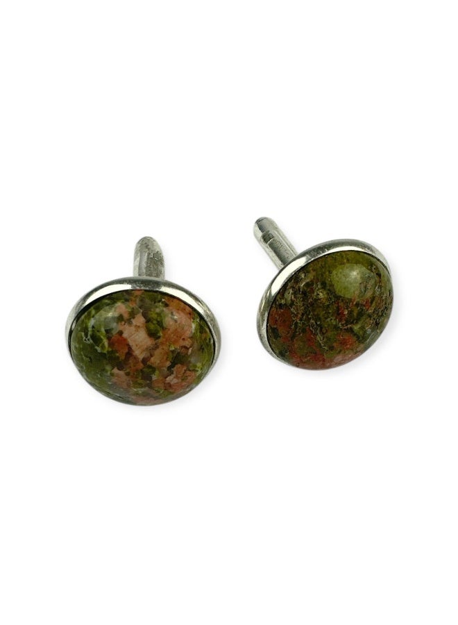 Imported small men's cufflinks with natural unakite, a rare gemstone - a luxurious touch for a sophisticated look on formal occasions - Image 3