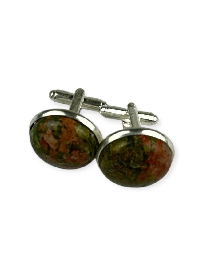 Imported small men's cufflinks with natural unakite, a rare gemstone - a luxurious touch for a sophisticated look on formal occasions - Image 4