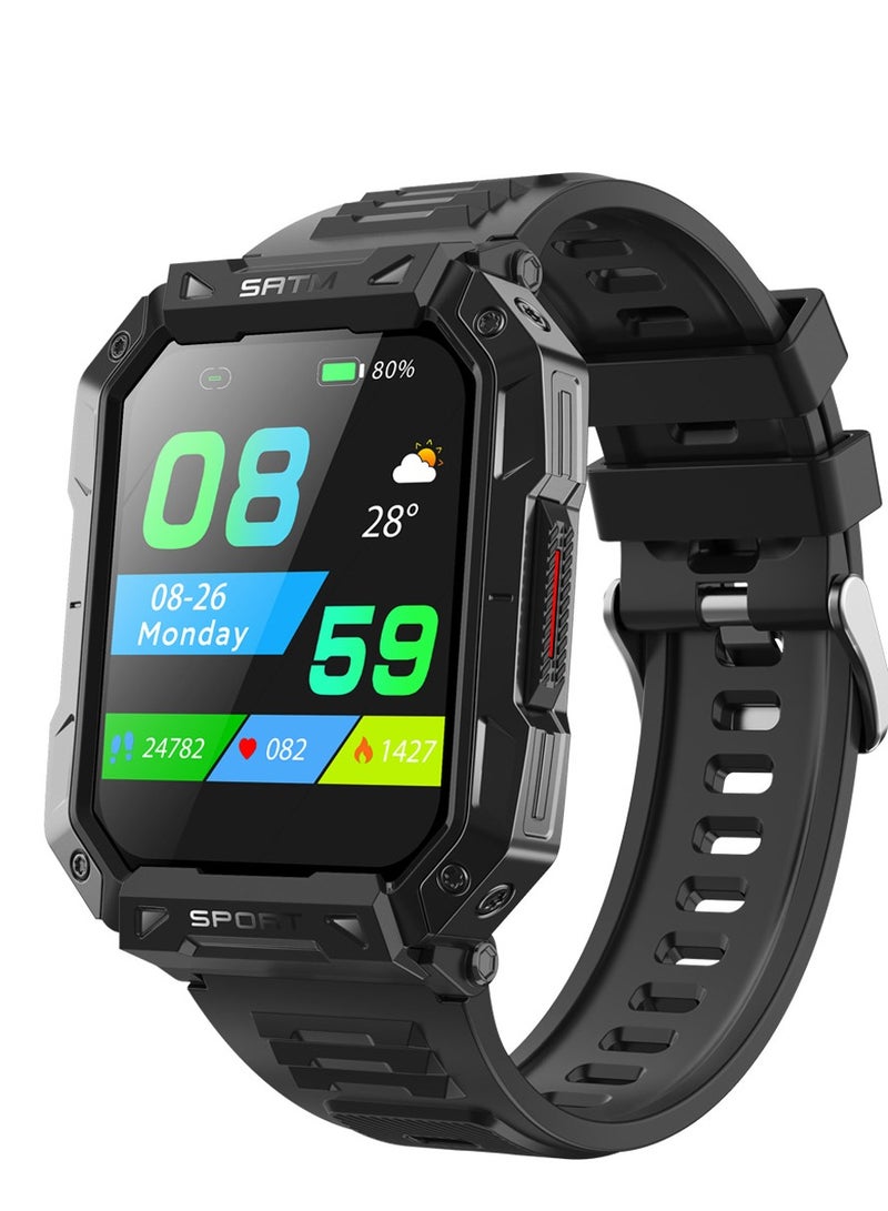 Outdoor Sports Waterproof Military Watch Blood Sugar Smart Watch | 24/7 Heart Rate/Spo2/Temperature Tracking | 150 Sports Modes | Sleep Analysis | 2.1" Arabic Display |Waterproof And Dustproof-Black - Image 1