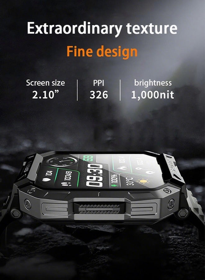 Outdoor Sports Waterproof Military Watch Blood Sugar Smart Watch | 24/7 Heart Rate/Spo2/Temperature Tracking | 150 Sports Modes | Sleep Analysis | 2.1" Arabic Display |Waterproof And Dustproof-Black - Image 3