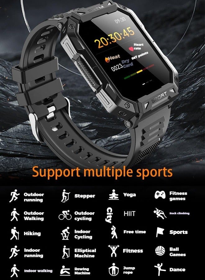 Outdoor Sports Waterproof Military Watch Blood Sugar Smart Watch | 24/7 Heart Rate/Spo2/Temperature Tracking | 150 Sports Modes | Sleep Analysis | 2.1" Arabic Display |Waterproof And Dustproof-Black - Image 4