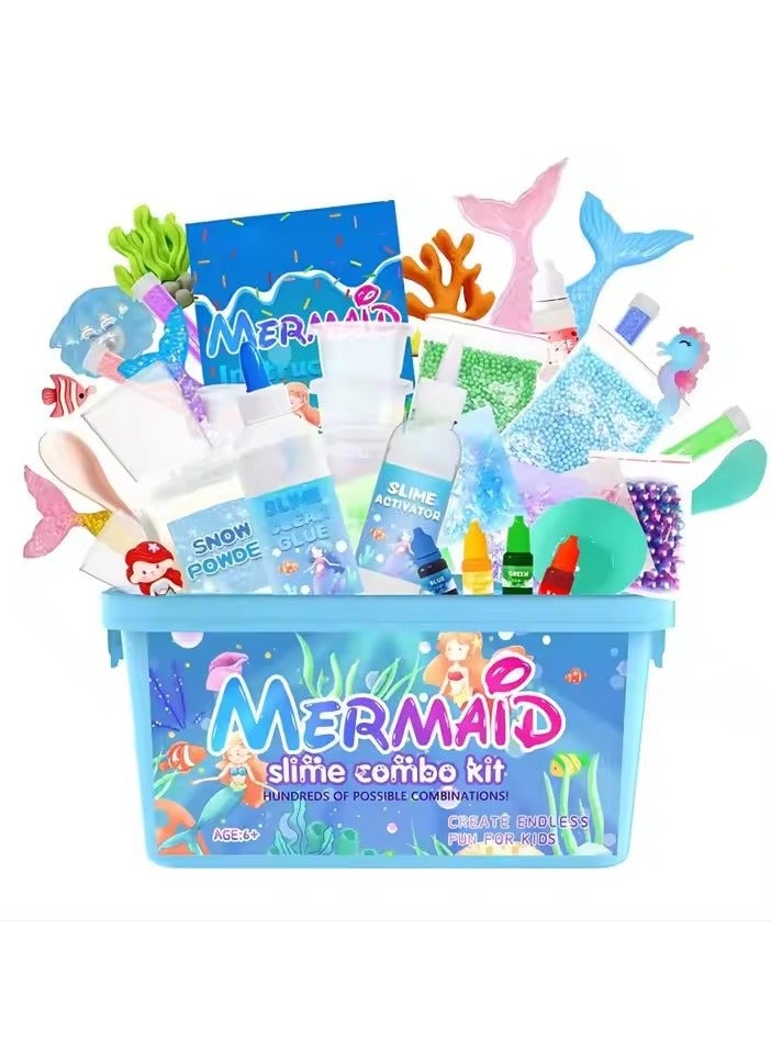 DIY Mermaid Slime Kit for Kids – Complete Glitter Slime Combo Set with Mermaid Tails, Charms, Slime, Paints, colorful beads, Glue, accessories, Tools & Storage Box – Sensory Toy, Perfect for creative kids’ crafts, stress relief, birthday gifts, and educational toys. Ideal for girls who love slime toys and hands-on fun/ Slime Toys/ DIY slime kit/ Slime accessories/ Kids toys/ Mermaid set/ Safe, non-toxic, and hours of fun - Image 1