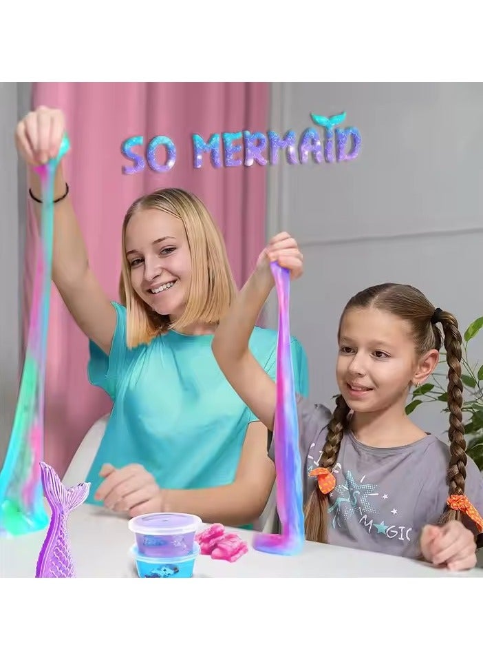 DIY Mermaid Slime Kit for Kids – Complete Glitter Slime Combo Set with Mermaid Tails, Charms, Slime, Paints, colorful beads, Glue, accessories, Tools & Storage Box – Sensory Toy, Perfect for creative kids’ crafts, stress relief, birthday gifts, and educational toys. Ideal for girls who love slime toys and hands-on fun/ Slime Toys/ DIY slime kit/ Slime accessories/ Kids toys/ Mermaid set/ Safe, non-toxic, and hours of fun - Image 2