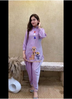 Generic Purple Rayon Camel Embroidered Cord Set  - Image 1