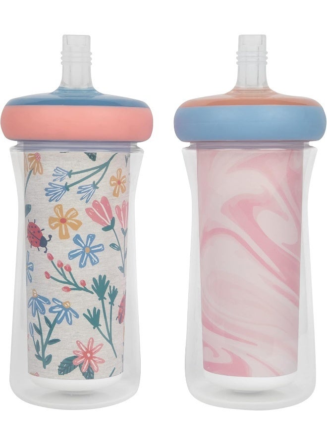 The First Years Insulated Straw Cups for Toddlers 2pk â€“ Ladybug & Marbled â€“ Pink & Blue - Image 1