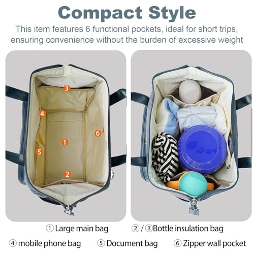 FHELAD Lightweight Mini Diaper Backpack for Quick Trips - 5-Way Carrying Waterproof Baby Bag with Insulated Bottle Pockets, Perfect for Hospital & Park Outings, Dark Gray - Image 5