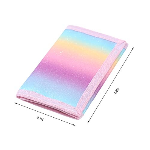 Leyeve RFID Trifold Canvas Outdoor lovely cartoon Wallet for Kids,Teen Wallet with Coin Pocket,Wallet with Magic Sticker- Gradient - Image 3