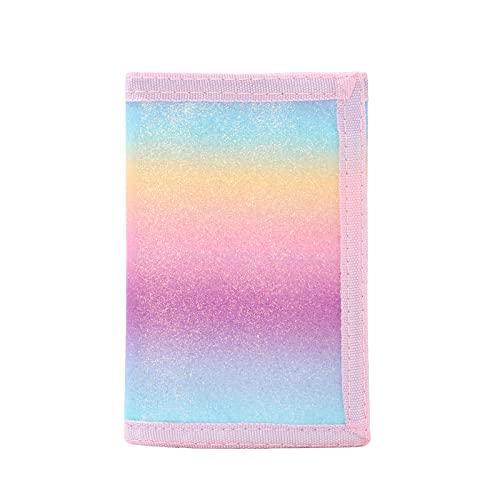 Leyeve RFID Trifold Canvas Outdoor lovely cartoon Wallet for Kids,Teen Wallet with Coin Pocket,Wallet with Magic Sticker- Gradient - Image 1