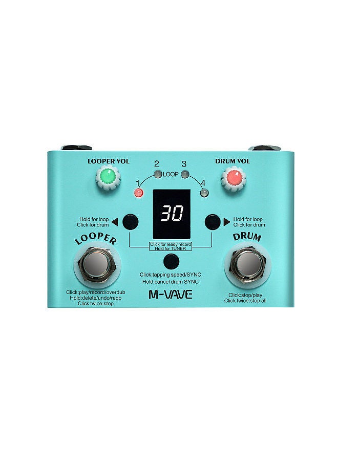M-VAVE LOST TEMPO Effect Pedal Drum & Looper Effector Mini 2-in-1 Looper & Drum Machine Double Footswitch Looper Pedal Looper Guitar Pedal 30 Drums & 4 Loops High Precision Tuner Adjustable Speed  - Image 3