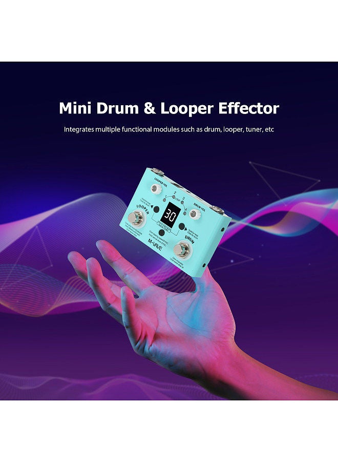 M-VAVE LOST TEMPO Effect Pedal Drum & Looper Effector Mini 2-in-1 Looper & Drum Machine Double Footswitch Looper Pedal Looper Guitar Pedal 30 Drums & 4 Loops High Precision Tuner Adjustable Speed  - Image 2