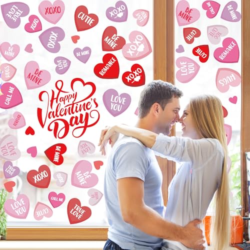 FUULOXE 6 Sheets Valentine's Day Window Clings, Romantic Love Heart Stickers for Home, Office, School Party Glass Decoration - Image 4