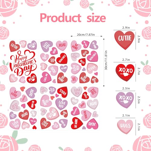 FUULOXE 6 Sheets Valentine's Day Window Clings, Romantic Love Heart Stickers for Home, Office, School Party Glass Decoration - Image 2
