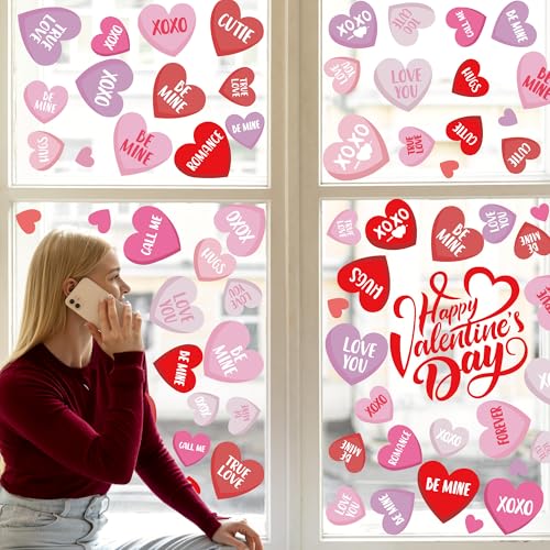FUULOXE 6 Sheets Valentine's Day Window Clings, Romantic Love Heart Stickers for Home, Office, School Party Glass Decoration - Image 5