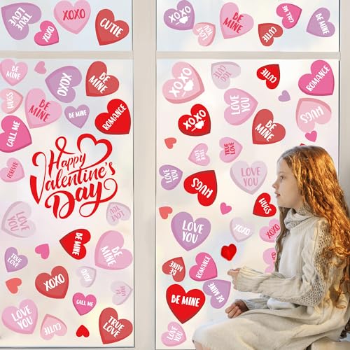 FUULOXE 6 Sheets Valentine's Day Window Clings, Romantic Love Heart Stickers for Home, Office, School Party Glass Decoration - Image 3