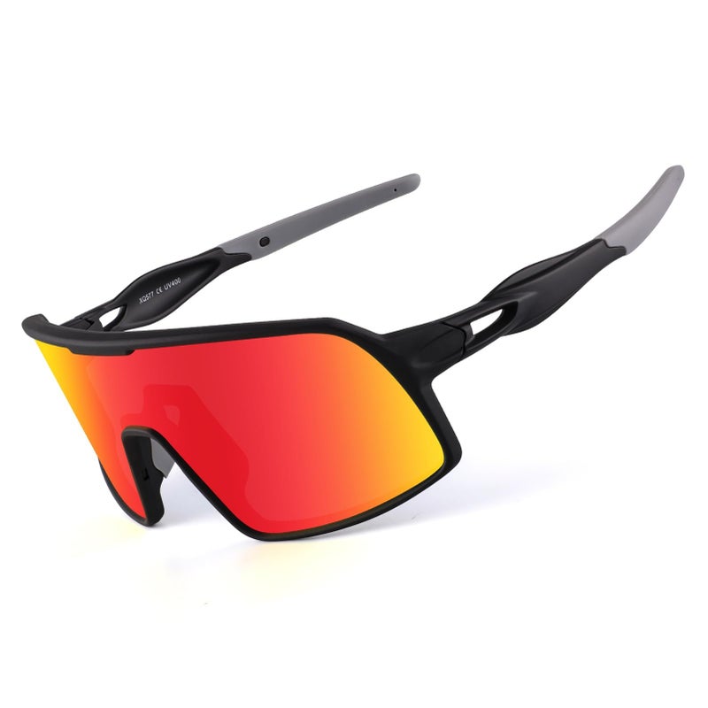 BangLong Polarized Cycling Glasses Sports Sunglasses, UV400 Protection, Men Women Running Fishing Driving Baseball Glasses (Black Red) - Image 1