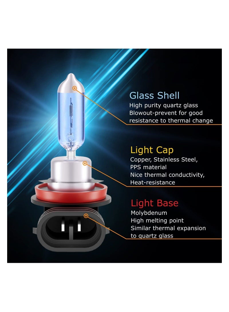 MUNTAQI 4PCS H11 Halogen Bulb, Low Beam Headlight Fog Light Replacement High Brightness Bulb 150% Enhanced Illumination Durable Halogen Headlamp Night Driving Safety for Standard 711 55W Bulb - Image 3