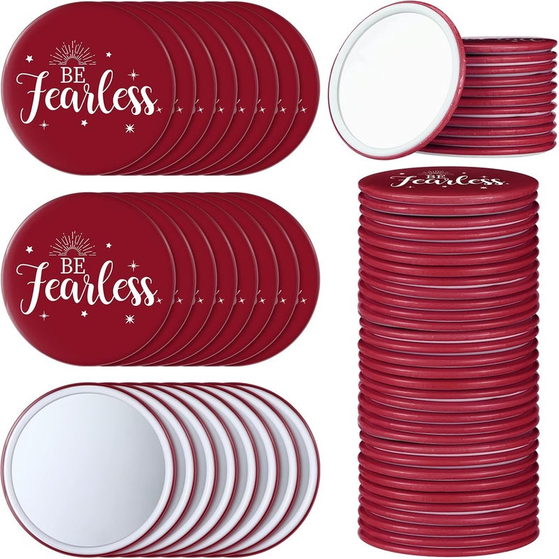 مرآة هوليري المدمجة الملهمة الحمراء 48 قطعة 2.8 بوصة دائرية لمستحضرات التجميل مرآة زجاجية إيجابية شخصية محمولة في الحقيبة مرآة جيب صغيرة للسفر للموظفين وزملاء العمل هدايا شكر