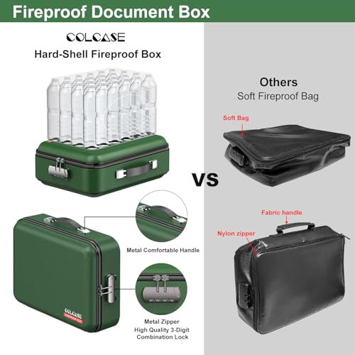 COLCASE حافظة مستندات مقاومة للحريق من COLCASE، صندوق مستندات مقاوم للحريق ومائي مع قفل تصميم صلب مبتكر لصندوق مستندات مقاوم للحريق للمستندات المهمة والشهادات واللابتوب وجوازات السفر باللون الأخضر - Image 3