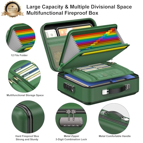 COLCASE حافظة مستندات مقاومة للحريق من COLCASE، صندوق مستندات مقاوم للحريق ومائي مع قفل تصميم صلب مبتكر لصندوق مستندات مقاوم للحريق للمستندات المهمة والشهادات واللابتوب وجوازات السفر باللون الأخضر - Image 4