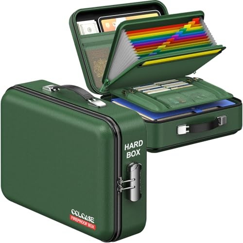 COLCASE حافظة مستندات مقاومة للحريق من COLCASE، صندوق مستندات مقاوم للحريق ومائي مع قفل تصميم صلب مبتكر لصندوق مستندات مقاوم للحريق للمستندات المهمة والشهادات واللابتوب وجوازات السفر باللون الأخضر - Image 1