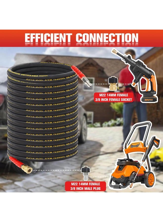 Qopaw 100FT Pressure Washer Hose 3/8''- 5000 PSI High Tensile Wire Braided Kink Resistant Power Washer Hoses Extension, Hot & Cold Water Max 140°F with 2 Pcs M22-14mm 3/8" Quick Connect Kits - Image 3