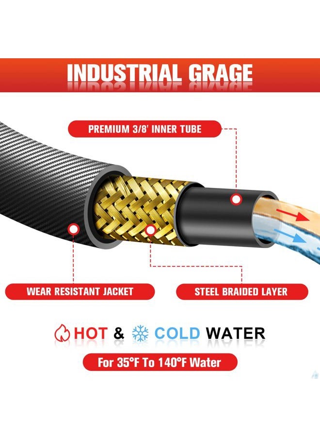 Qopaw 100FT Pressure Washer Hose 3/8''- 5000 PSI High Tensile Wire Braided Kink Resistant Power Washer Hoses Extension, Hot & Cold Water Max 140°F with 2 Pcs M22-14mm 3/8" Quick Connect Kits - Image 2