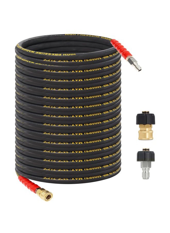 Qopaw 100FT Pressure Washer Hose 3/8''- 5000 PSI High Tensile Wire Braided Kink Resistant Power Washer Hoses Extension, Hot & Cold Water Max 140°F with 2 Pcs M22-14mm 3/8" Quick Connect Kits - Image 1
